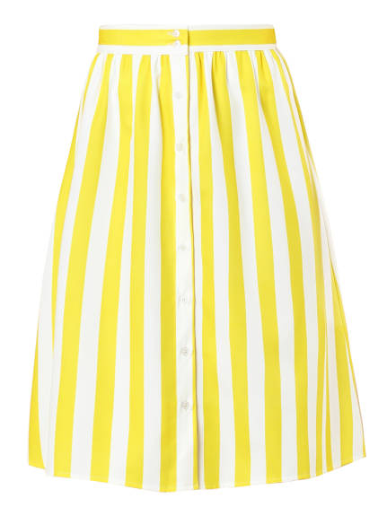 Allegra K - Button A-Line Striped Midi Skirt