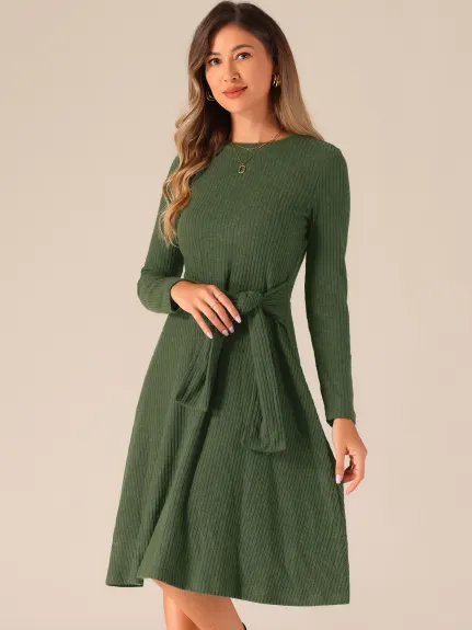 Allegra K - Ribbed Knit Crew Neck Midi Dress