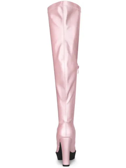 Allegra K - Chunky Heel Over Knee High Boots