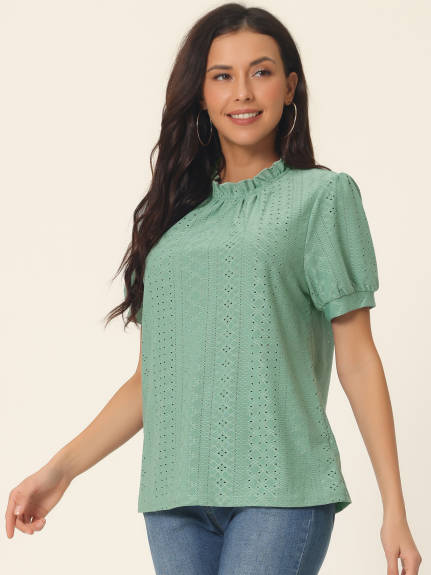 Allegra K- Puff Sleeve Ruffle T Shirts