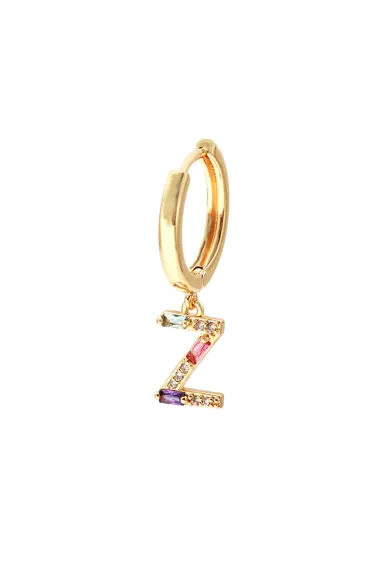 Classicharms-Single Pavé Initial Charm Drop Huggie Hoop Earring-Letter Z