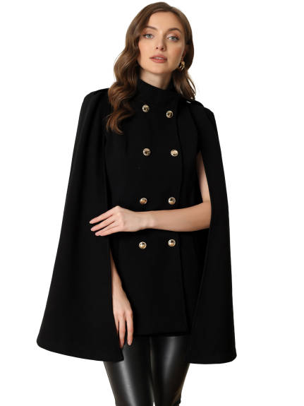 Allegra K - Slit Sleeve Double Breasted Cloak Coat