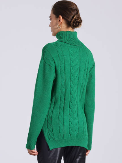 Allegra K - Turtleneck High Low Split Oversized Sweater