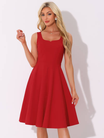 Allegra K - Sweetheart Neck Sleeveless A-line Dress