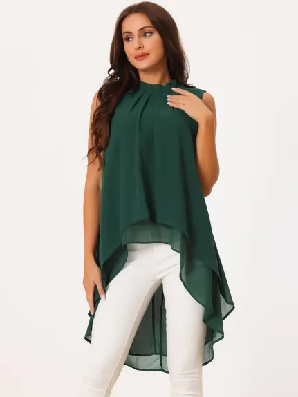 Allegra K- Tie Back Mock Neck Flowy Tops