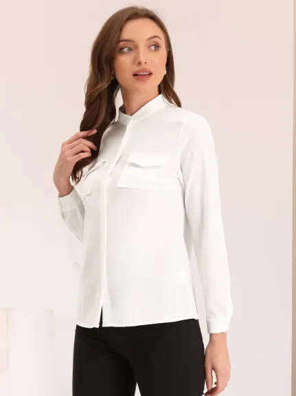 Allegra K - Business Stand Collar Long Sleeves Shirt