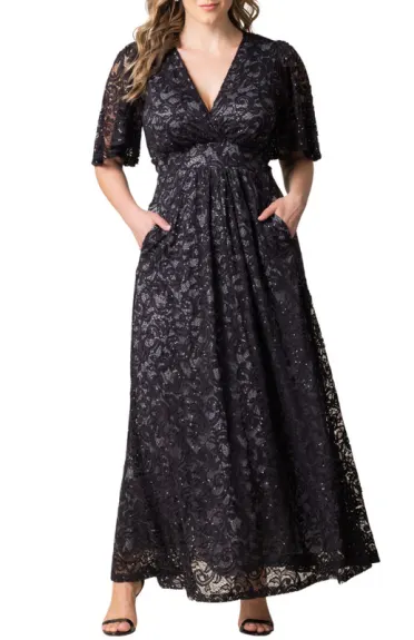 Kiyonna Luminous Sequin Lace Long Gown (Plus Size)