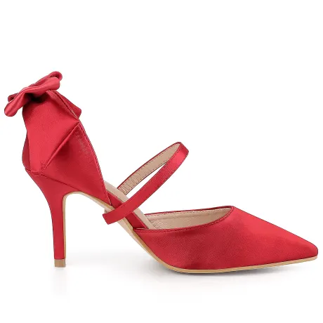 Allegra K - Pointed Toe Bow Decor Stiletto Heel Pump