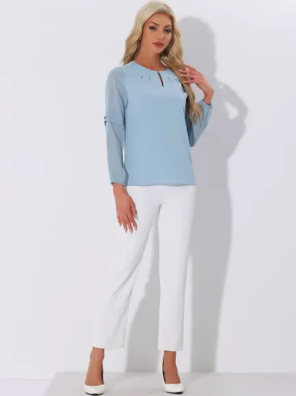 Allegra K- Long Sleeve Keyhole Neck Blouse Tops