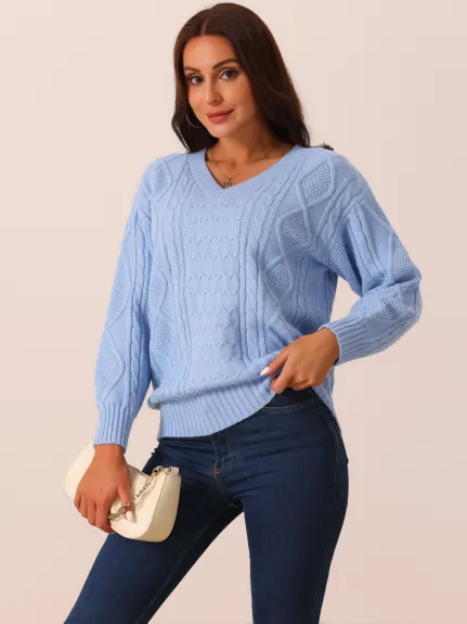 Allegra K - V Neck Casual Loose Sweater