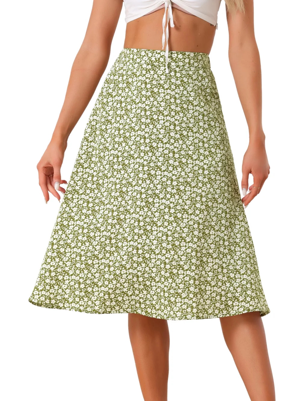 Allegra K- jupe Midi A-Line pour femme jupes Vintage en mousseline à imprimé Floral