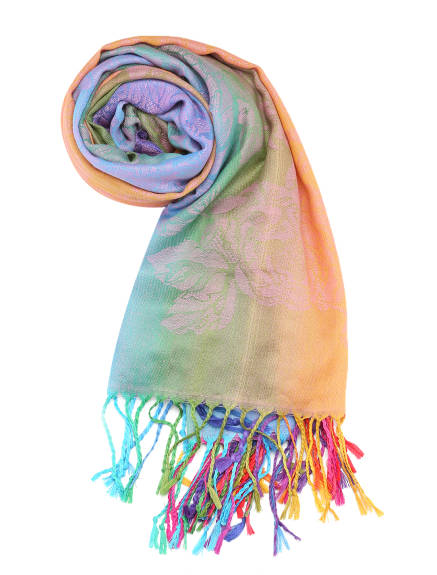 Allegra K- Tassel Wrap Floral Gradient Color Scarf