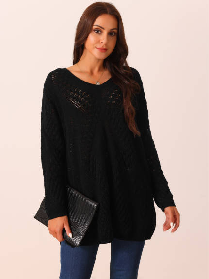 Seta T - V Neck Hollow Cable Knit Sweater