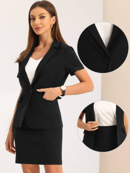 Allegra K - Summer Blazer Skirt Work Suit