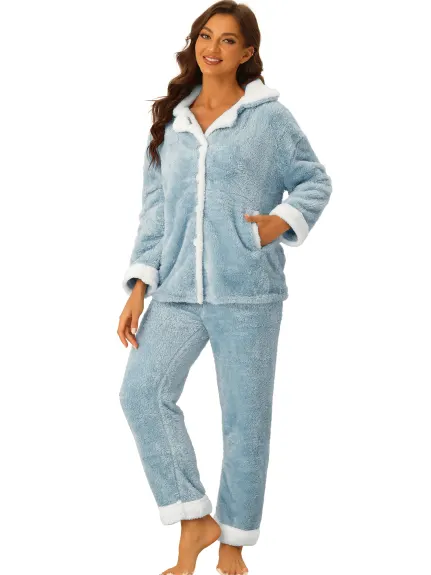 cheibear - Long Sleeve Button Down Warm Flannel Pajamas Set