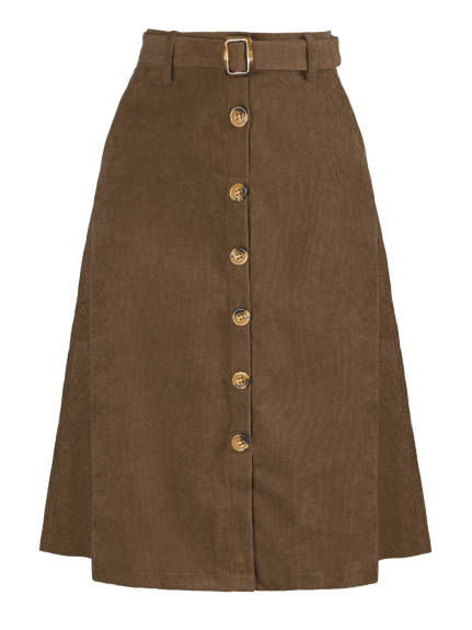 Allegra K - Button Front A-Line Belted Corduroy Skirt