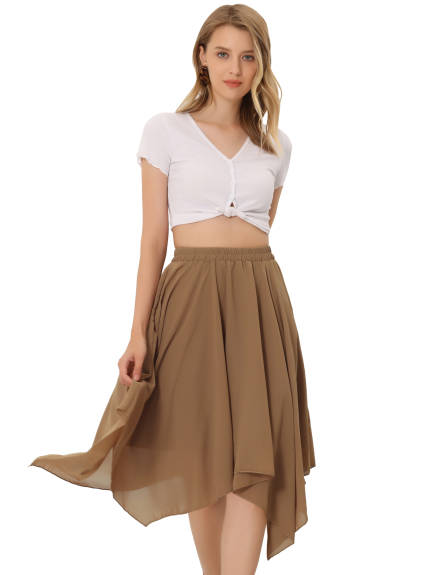 Allegra K- Elastic Waist Chiffon Handkerchief Hem Midi Skirt