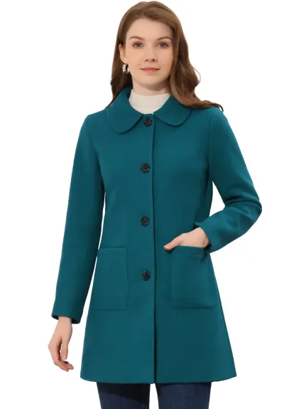 Allegra K- Turn Down Collar Single Breasted Mid Length Overcoat