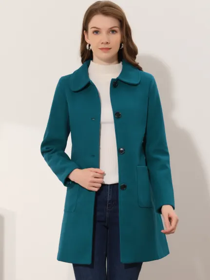 Allegra K- Turn Down Collar Single Breasted Mid Length Overcoat