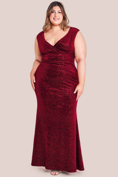 Goddiva - Sequin & Velvet Bardot Maxi Dress