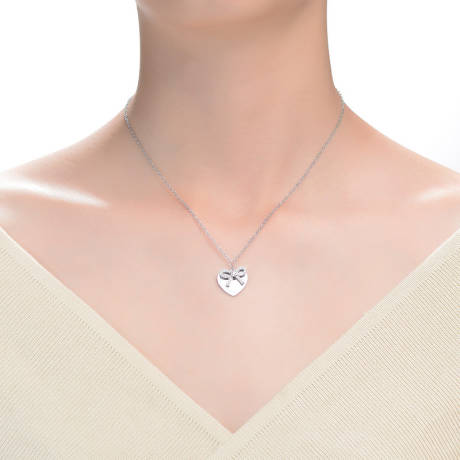 Rachel Glauber White Gold Plated Bow Tie on Heart Shaped Pendant Necklace