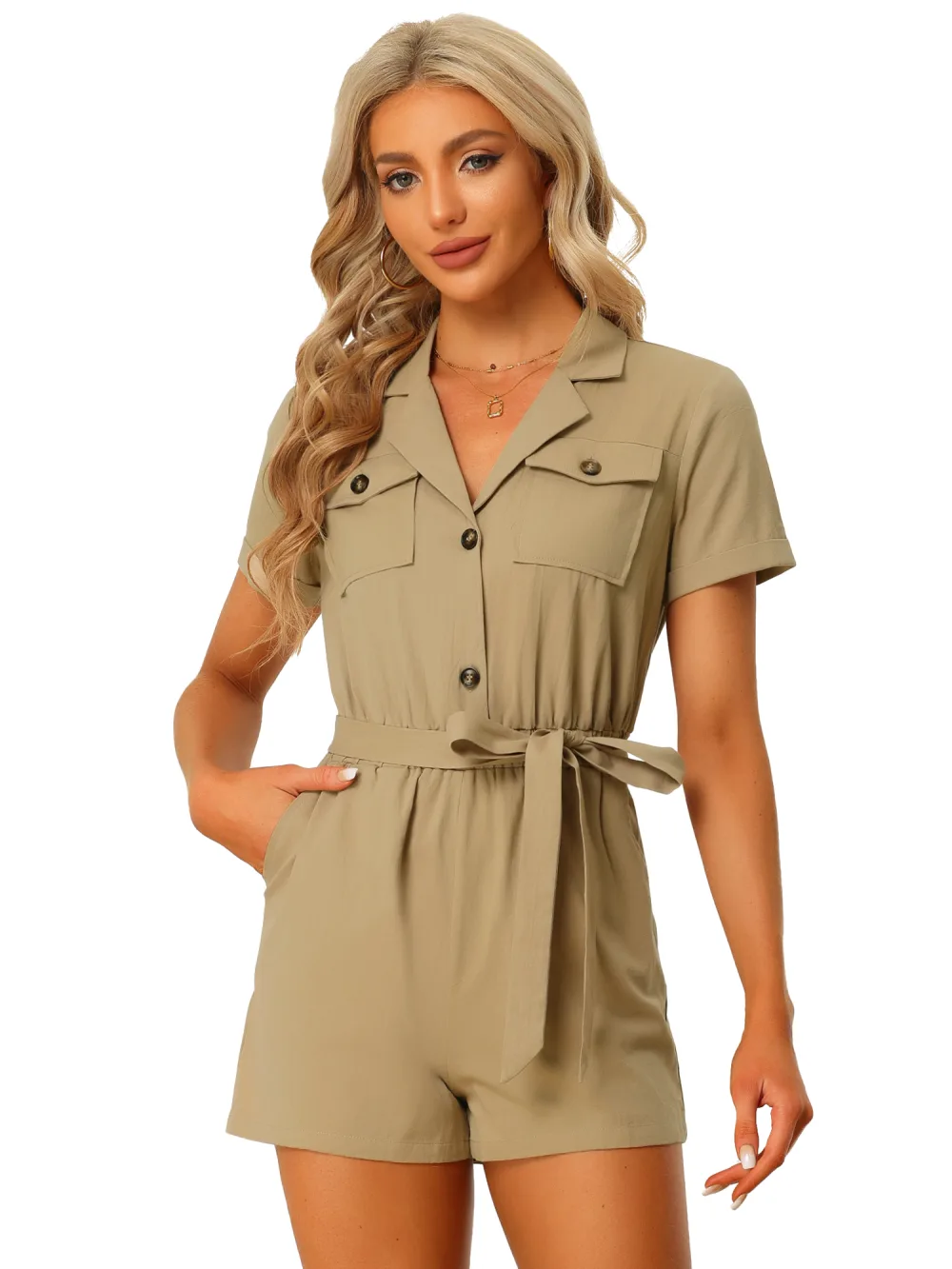 Allegra K - Summer Shorts Tie Waist Cargo Rompers