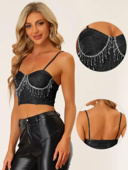 Allegra K - Glitter Crop Cami Tube Top