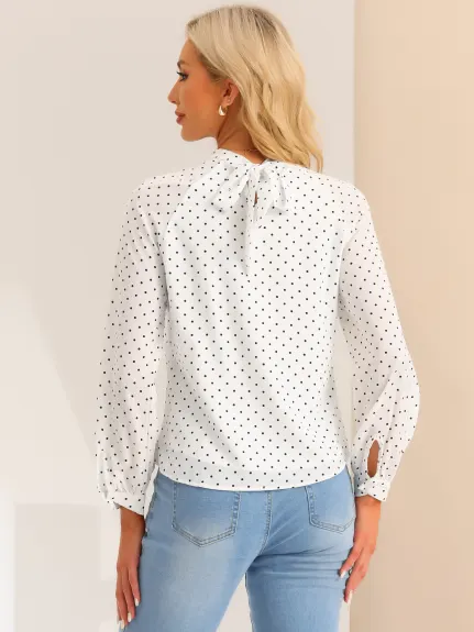 Allegra K - Polka Dots Tie Back Long Sleeve Blouse