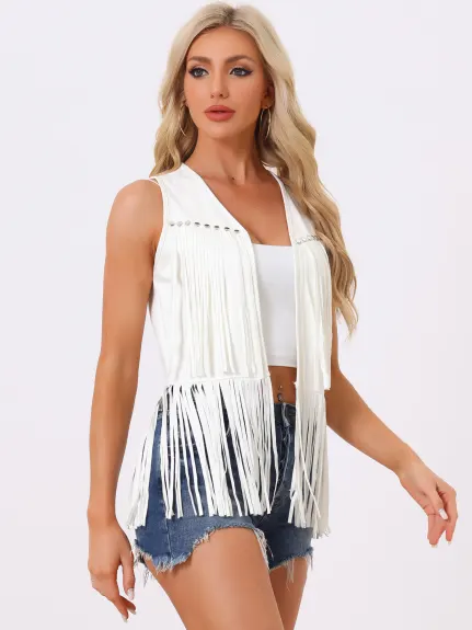 Allegra K- Fringe Open Front Tassel Cardigan