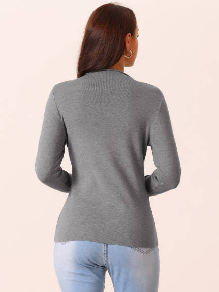 Allegra K - Mock Neck Long Sleeve Slim Knit Top