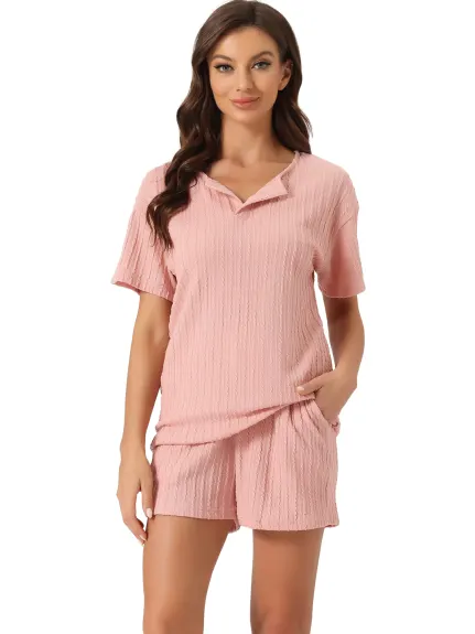 cheibear - Ribbed Knit Summer Pajamas Set