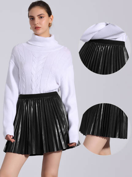 Allegra K - Elastic Waist Pleated Mini Skirt