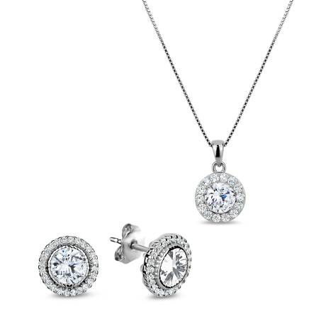 Club Rochelier Ensemble collier et boucles d'oreilles avec pendentif rond en zircone cubique 5A