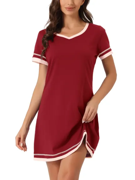 cheibear - Contrast Color V Neck Summer Nightshirt