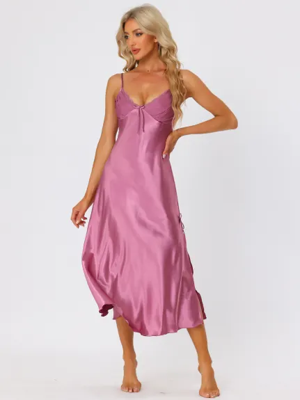 cheibear - Satin V Neck Maxi Lounge Nightdress