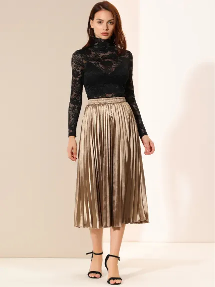 Allegra K - Elastic Waist Accordion Pleated Midi Skirt