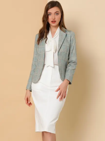 Allegra K- Open Front Notch Lapel Printed Blazer Jacket