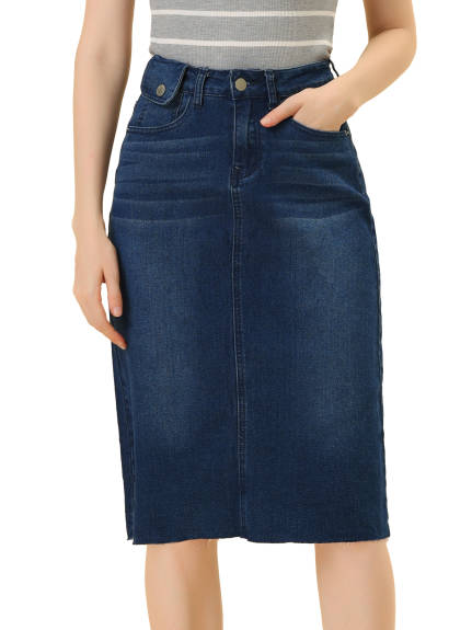 Allegra K- Back Slit Denim Skirt Pack, Blue Combo 1