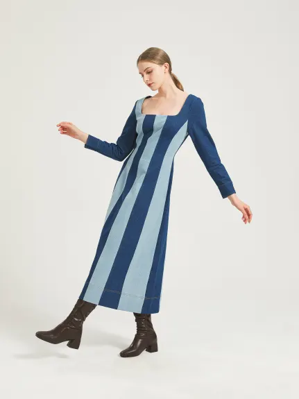 THE 28TH ROSE - Two-Tone Denim Midi Dress