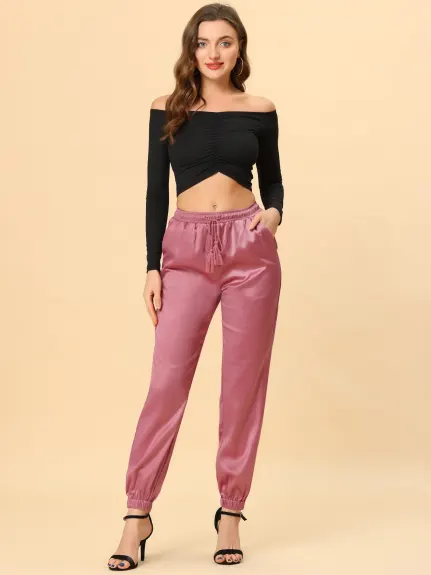 Allegra K- Elastic Waist Athleisure Pants Ankle Length Joggers