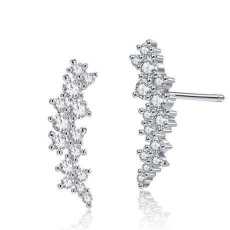 Genevive Sterling Silver White Gold Plated with Clear Cubic Zirconia Linear Cluster Stud Earrings