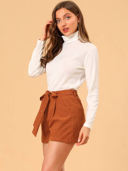 Allegra K - Casual Straight Leg Belted Corduroy Shorts