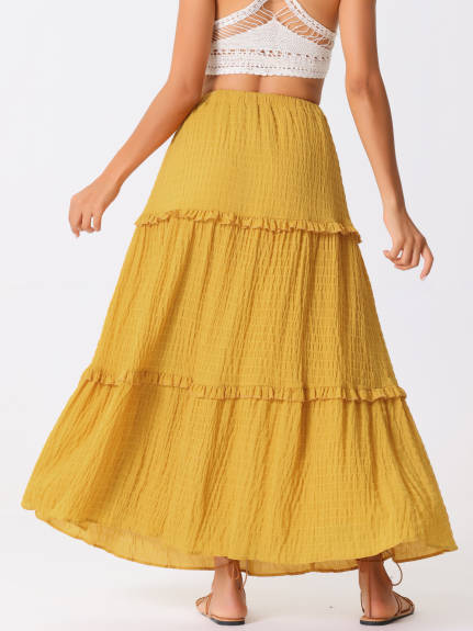 Allegra K - High Waist Tiered Boho Maxi Skirt