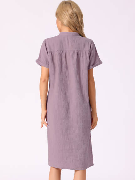 Cheibear - Short Sleeve V Neck Cotton Long Nightgown