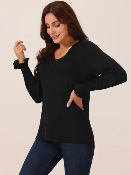 Allegra K - V Neck Long Sleeve Casual Tops