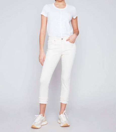 CHARLIE B - Frayed Hem Cropped Twill Pant