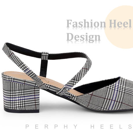 Allegra K- Houndstooth Slip on Chunky Heels Mules