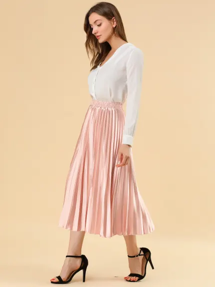 Allegra K - Elastic Waist Accordion Pleated Midi Skirt