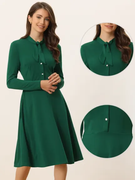 Allegra K- Tie Neck Knit Long Sleeve Midi Sheath Dress