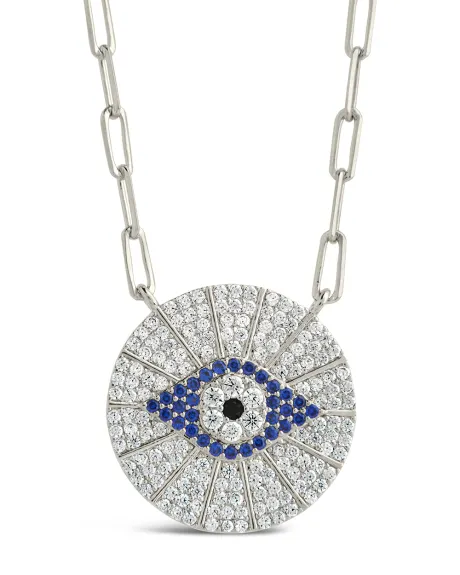 Sterling Forever - Cz Evil Eye Disk Pendant